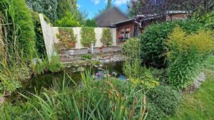 Gartenhaus mit Gartenteich